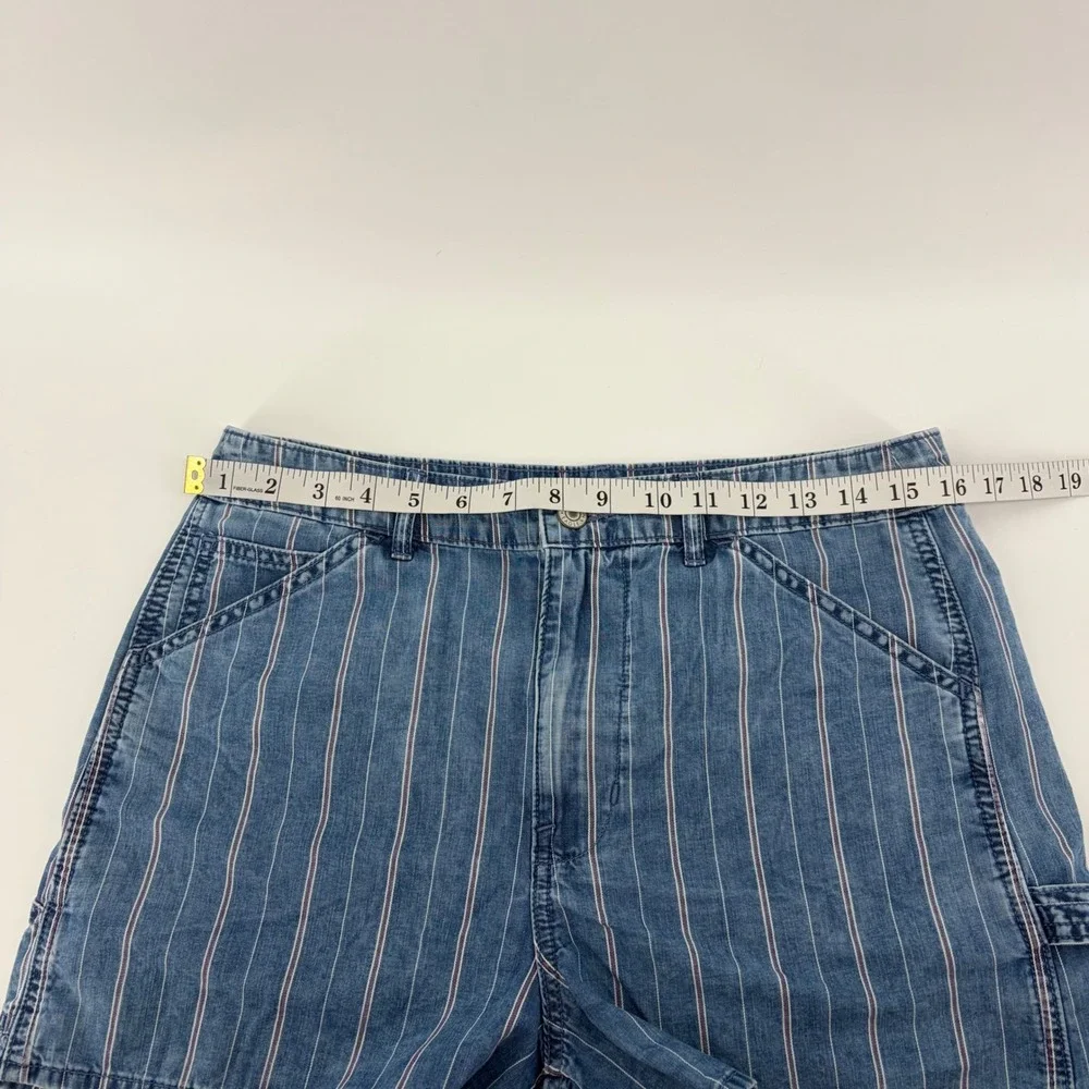 American Eagle Women 10 Blue Pinstripe 90s Boyfriend Shorts Highest Rise Utility